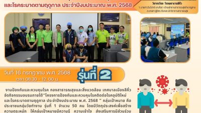 โครงการป้องกันและควบคุมโรคติดต่อ โรคอุบัติใหม่ และโรคระบาดตามฤดูกาล ประจำปีงบประมาณ พ.ศ. 2568 รุ่นที่ 2 และ รุ่นที่ 3 (บริษัท โตคูมิ อิเล็คทรอนิคส์ ไทย จำกัด)